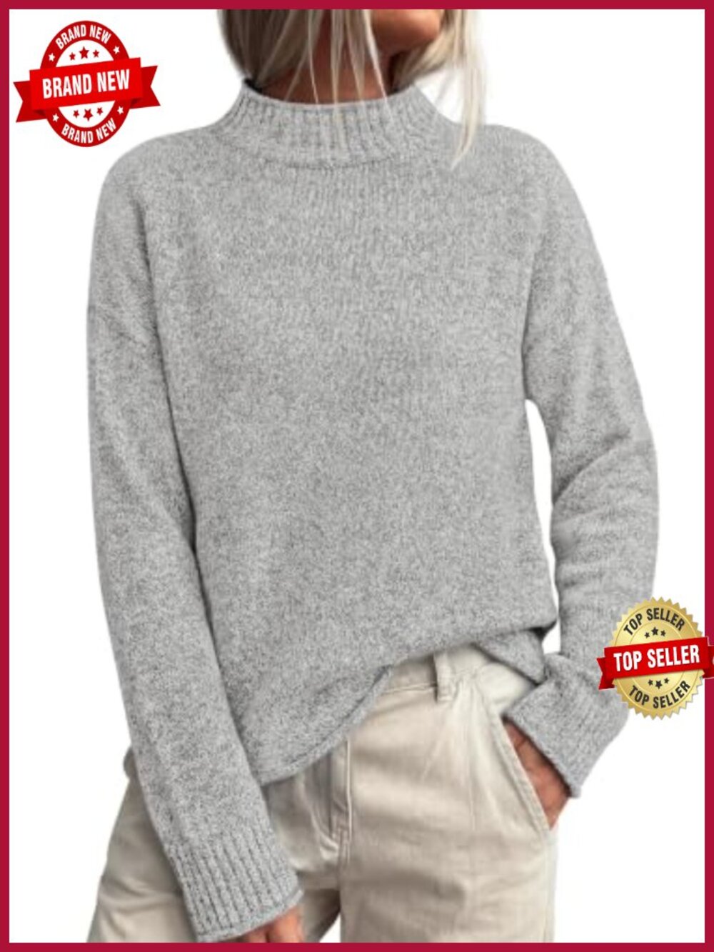 Womens Ribbed Knit Mock Neck Sweater Loose Fit Fall Pullover